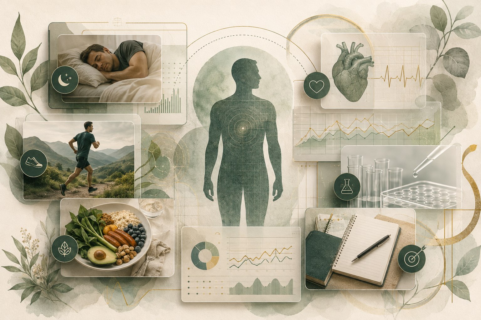 Editorial healthspan map connecting preventive screening, heart and metabolic health, strength, cognition, sleep, nutrition, and longitudinal follow-up